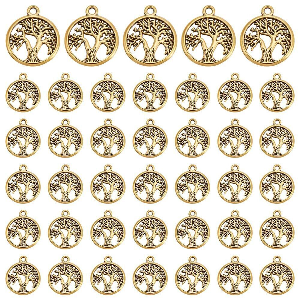 9432 120Pcs Antique Gold Tree of Life Charms Tibetan Style Round Charms